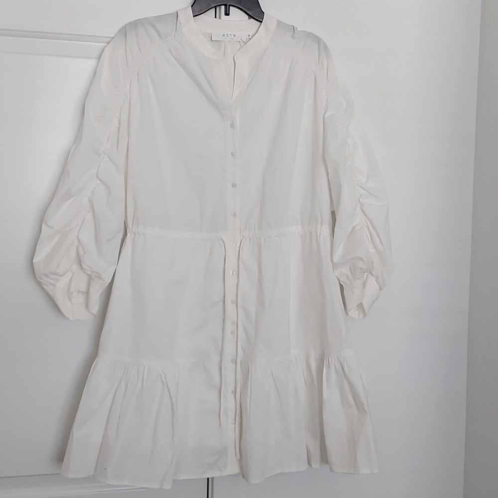 Cotton Ruched long sleeve mini dress